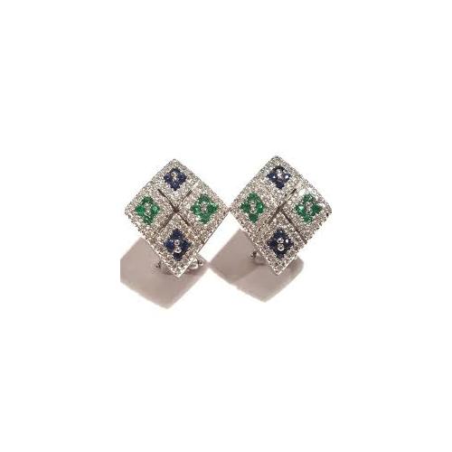 SALVINI EARRINGS IN WHITE GOLD WITH DIAMONDS, SAPPHIRES AND EMERALDS