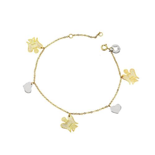 BRACELET WITH ANGELS CHARMS IN YELLOW GOLD AND HEARTS IN WHITE GOLD