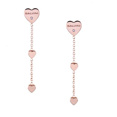 SALVINI EARRINGS IN ROSE GOLD AND DIAMONDS WITH HEARTS