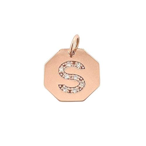 LETTER "S" PENDANT IN ROSE GOLD AND DIAMONDS