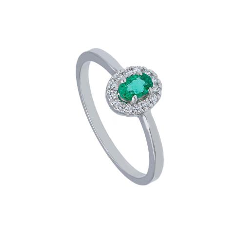 RING IN WHITE GOLD WITH EMERALD AND DIAMONDS