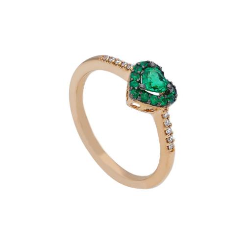 RING HEART IN ROSE GOLD WITH DIAMONDS AND EMERALDS 259413