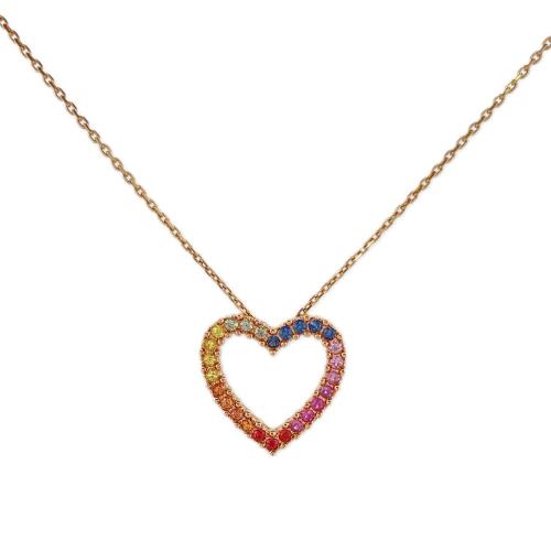 CRIVELLI HEART NECKLACE IN ROSE GOLD WITH MULTICOLORED SAPPHIRES