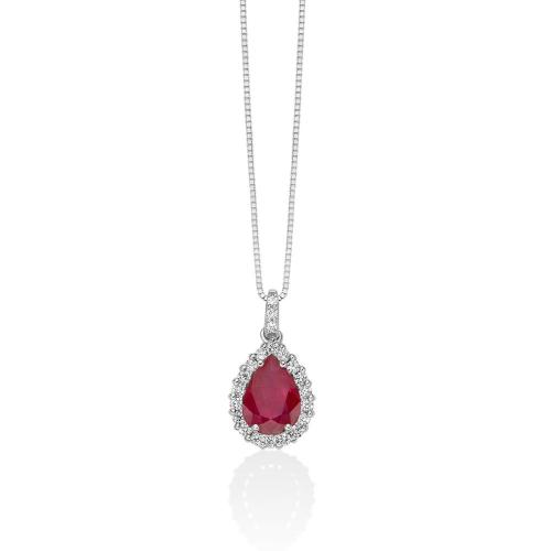 Miluna Gemme Preziose Necklace in 18KT White Gold with Ruby and Diamonds
