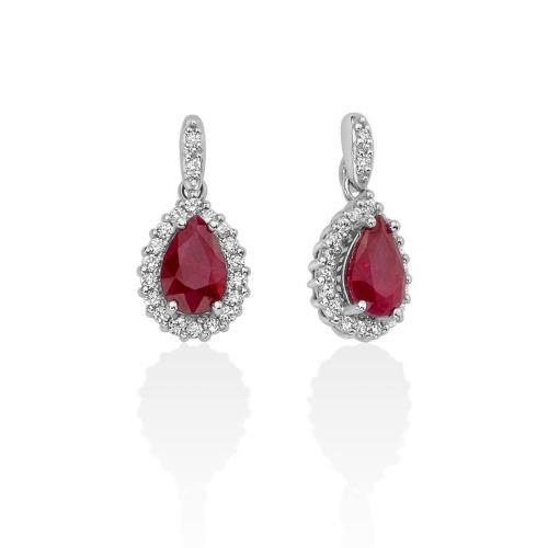 Miluna Gemme Preziose earrings in 18KT white gold with Ruby and diamonds