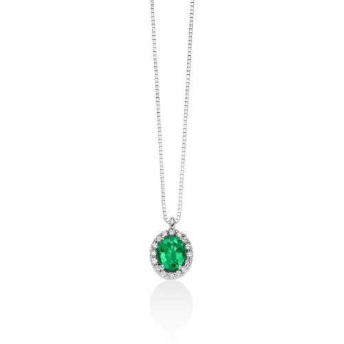 Miluna Gemme Preziose Necklace in 18KT White Gold with Emerald and Diamonds
