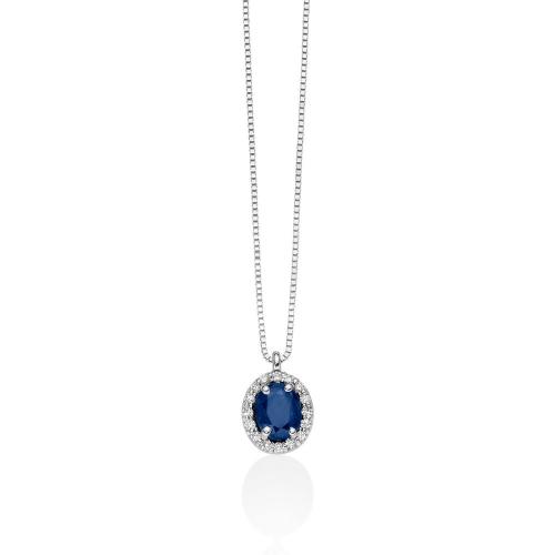 Miluna Gemme Preziose Necklace in 18KT White Gold with Sapphire and Diamonds