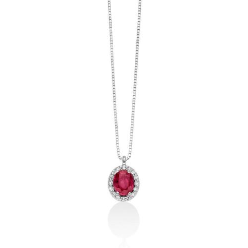 Miluna Gemme Preziose Necklace in 18KT White Gold with Ruby and Diamonds