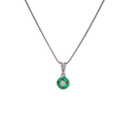 SALVINI CHOKER NECKLACE IN WHITE GOLD WITH DIAMOND AND EMERALD PENDANT
