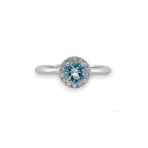 RING IN WHITE GOLD WITH BRILLIANT CUT AQUAMARINE AND DIAMONDS