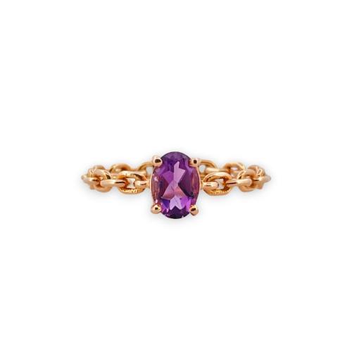 CHAIN ​​MOTIF RING IN ROSE GOLD WITH AMETHYST