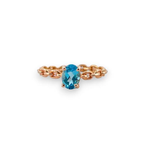 CHAIN ​​MOTIF RING IN ROSE GOLD WITH BLUE TOPAZ