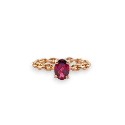 CHAIN ​​MOTIF RING IN ROSE GOLD WITH RODOLITE