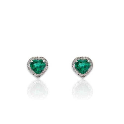 CRIVELLI HEART EARRINGS IN WHITE GOLD WITH DIAMONDS AND EMERALD
