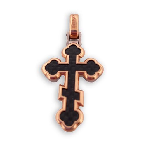 BARAKA' CROSS PENDANT IN ROSE GOLD, SILVER AND CARBON