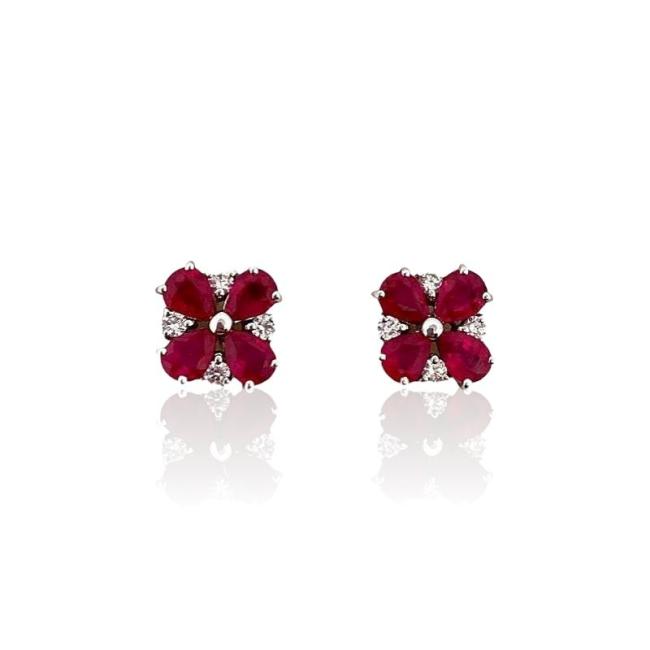 FLOWER EARRINGS CRIVELLI IN WHITE GOLD WITH RUBY AND DIAMONDS
