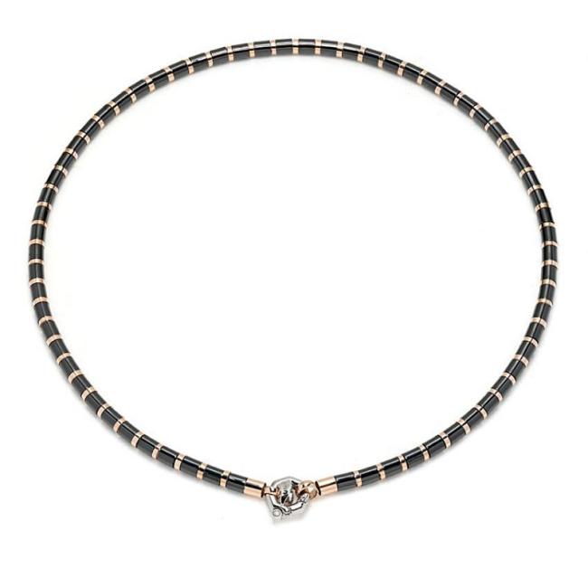 BARAKÀ NECKLACE IN ROSE GOLD, WHITE GOLD AND BLACK CERAMIC WITH WHITE DIAMOND