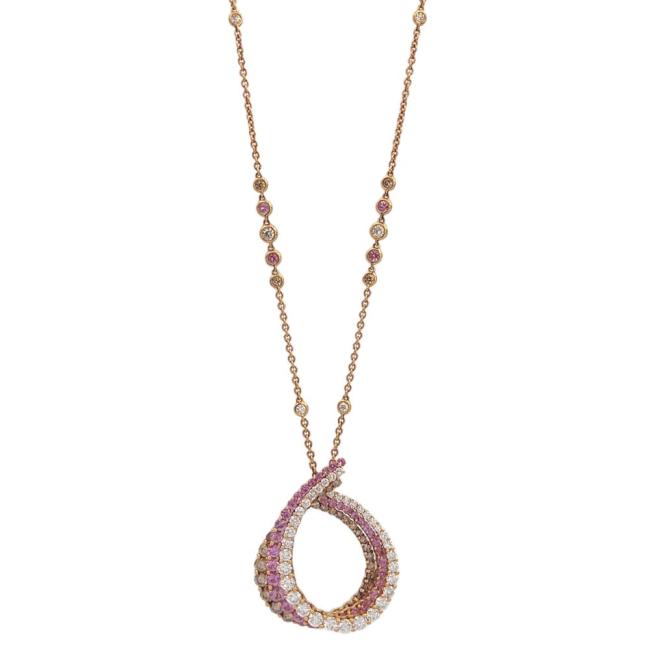 CRIVELLI NECKLACE IN ROSE GOLD WITH WHITE DIAMONDS, BROWN DIAMONDS AND PINK SAPPHIRE