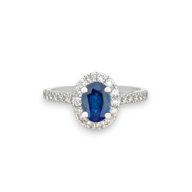 CRIVELLI RING IN WHITE GOLD WITH OVAL SAPPHIRE AND DIAMONDS
