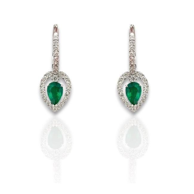 CRIVELLI EARRINGS IN WHITE GOLD WITH DROP EMERALD AND DIAMONDS
