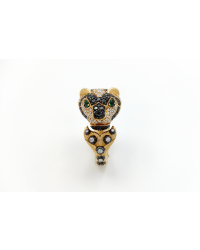 GUCCI TIGER HEAD RING IN ROSE GOLD WITH BLACK AND WHITE DIAMONDS AND EMERALDS - photo 1