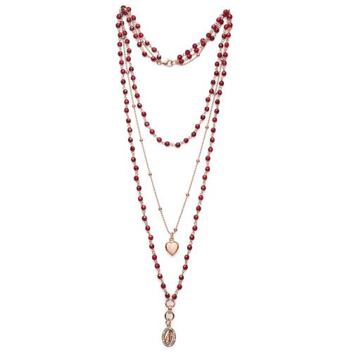 WOMAN ROSARY NECKLACE IN SILVER ROSE AND AGATE RUBY