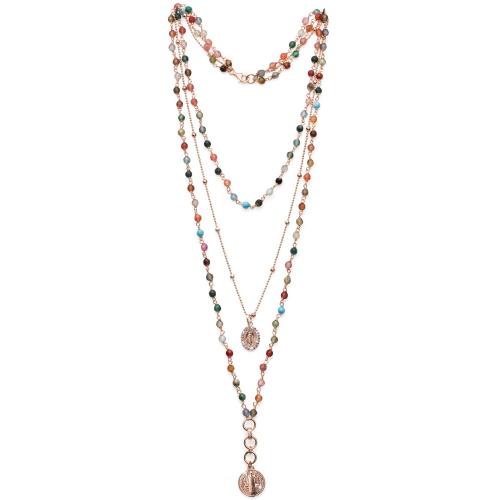 WOMAN ROSARY NECKLACE IN SILVER ROSE AND MIX OF COLOURED STONES