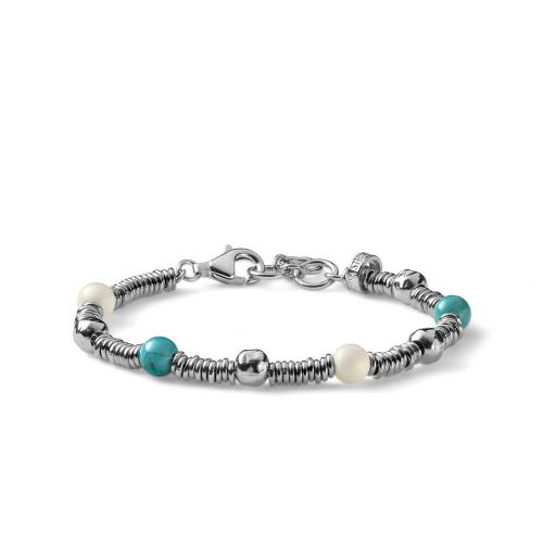 SILVER BRACELET WITH WHITE AND CELESTE AULITE
