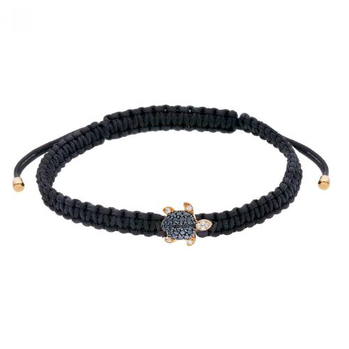 FABRIC AND ROSE GOLD BRACELET WITH BLACK AND WHITE DIAMONDS