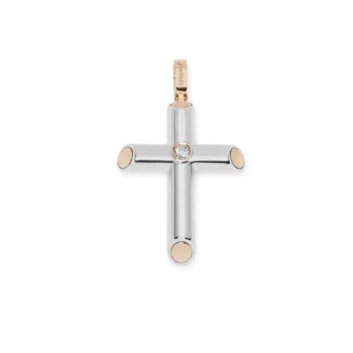 BARAKÀ CROSS PENDANT IN WHITE AND ROSE GOLD AND DIAMOND