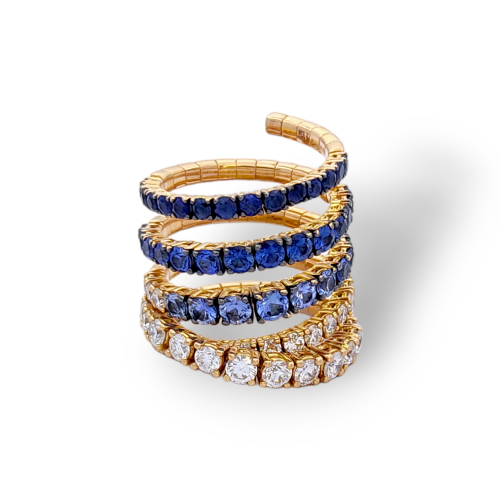 SEMI-RIGID RING IN ROSE GOLD WITH DIAMONDS AND SAPPHIRES