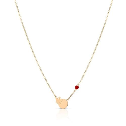 BABY NECKLACE IN GOLD WITH ANGEL AND RED CORAL PLATE
