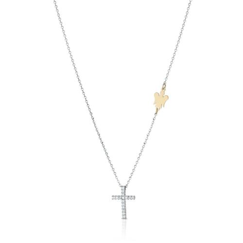 NECKLACE WITH CROSS IN WHITE GOLD AND DIAMONDS
