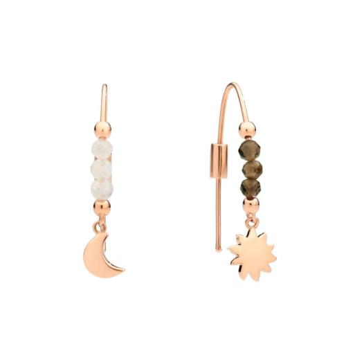 Earrings Moon & Sun DoDo in Rose Gold with Smoky Quartz and Adularia DOC2000-MOSUN-FAD9R