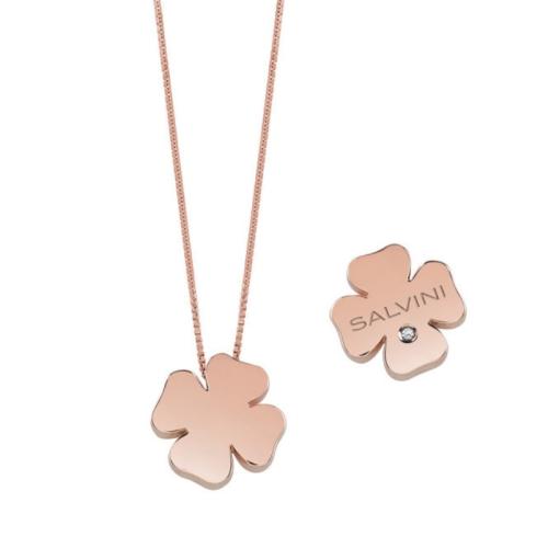 SALVINI "I SEGNI" FOUR-LEAF CLOVER NECKLACE IN ROSE GOLD WITH DIAMOND 20081103