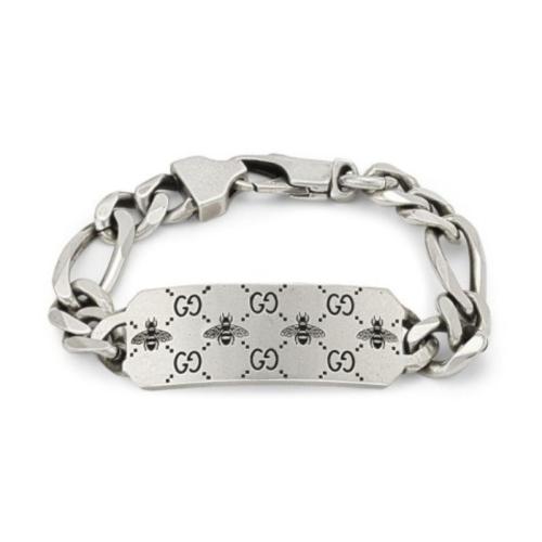 GUCCI SILVER BRACELET WITH BEE AND GG ENGRAVING