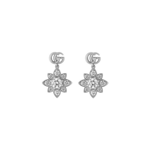 GUCCI FLORA EARRINGS IN WHITE GOLD AND DIAMONDS WITH DOUBLE GG