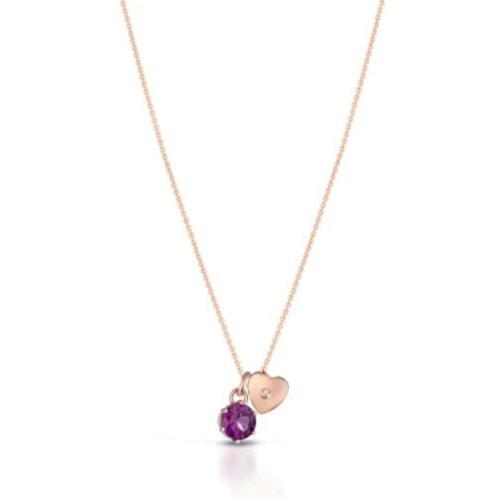 NECKLACE IN ROSE GOLD WITH RHODOLITE AND HEART WITH DIAMOND