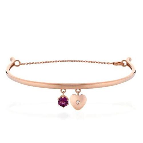 SEMI-RIGID BRACELET IN ROSE GOLD WITH RHODOLITE AND HEART WITH DIAMOND