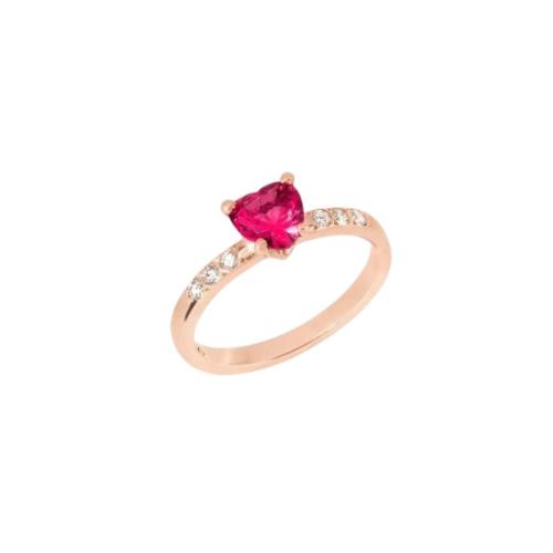DoDo Heart Ring in Rose Gold with Diamonds and Synthetic Ruby DAC3001-HEART-DSR9R