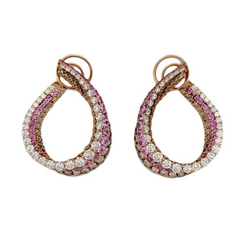 CRIVELLI EARRINGS IN ROSE GOLD WITH WHITE DIAMONDS, BROWN DIAMONDS AND PINK SAPPHIRE