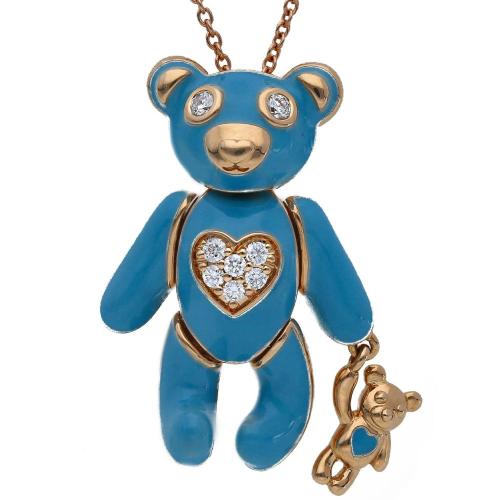 TEDDY NECKLACE IN ROSE GOLD WITH LIGHT BLUE ENAMEL AND DIAMONDS