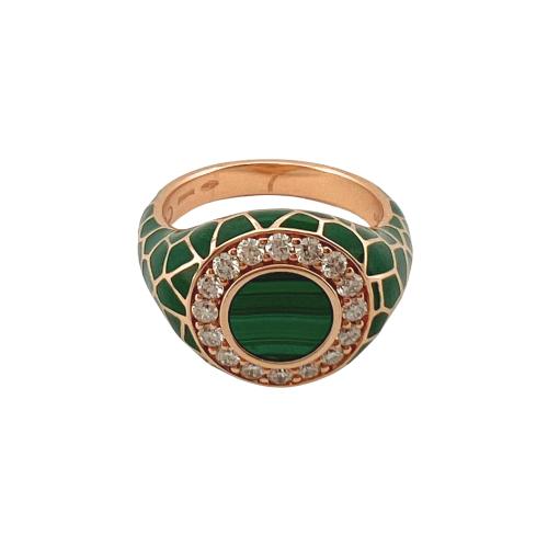 CHEVALIER RING IN ROSE GOLD WITH MALACHITE AND DIAMONDS
