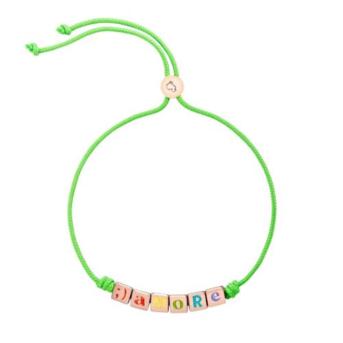 Amore DoDo bracelet in 18K rose gold gilded silver and fluorescent green cord DBC3004-LETAR-VFRAG
