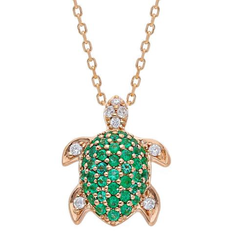 NECKLACE WITH TURTLE PENDANT IN ROSE GOLD, DIAMONDS AND EMERALDS 257403