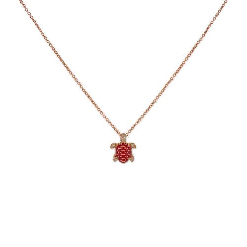 NECKLACE WITH TURTLE PENDANT IN ROSE GOLD, DIAMONDS AND RUBIES