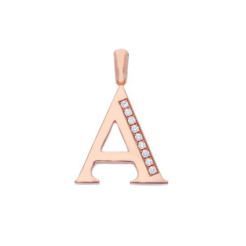CHARM LETTER "A" IN ROSE GOLD AND DIAMONDS