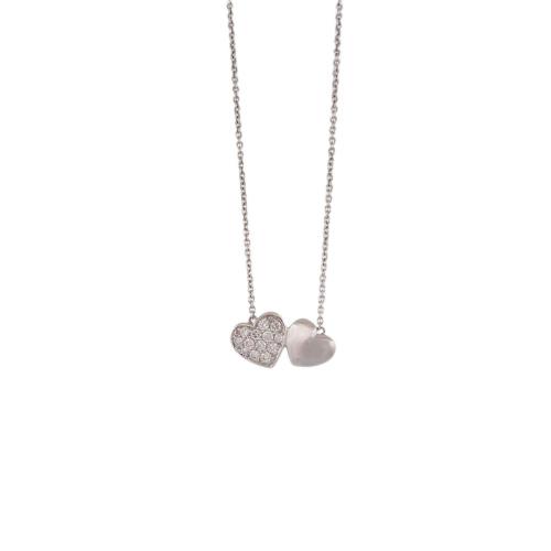 CHOKER NECKLACE WITH HEARTS PENDANT IN WHITE GOLD AND DIAMONDS