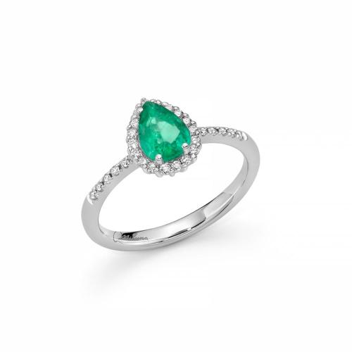 Miluna Gemme Preziose Ring in 18KT White Gold with Emerald and Diamonds
