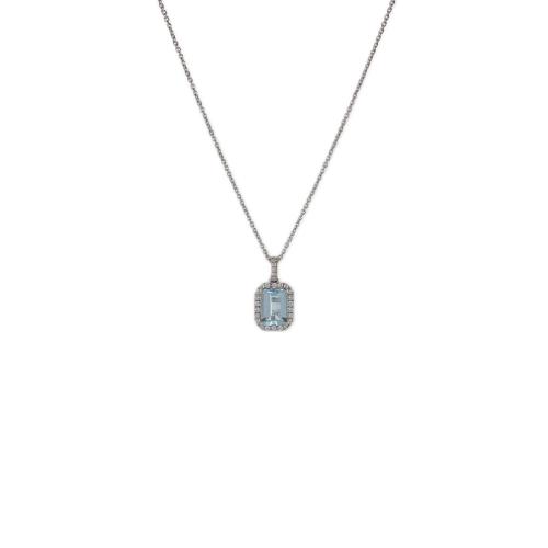 CRIVELLI CHOKER NECKLACE IN WHITE GOLD WITH OCTAGONAL CUT AQUAMARINE AND DIAMONDS